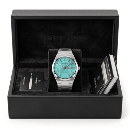 Box Sevench Dubai Silver & Blue | Affordable Men's Watch |  Quartz Movement & Water Resistant