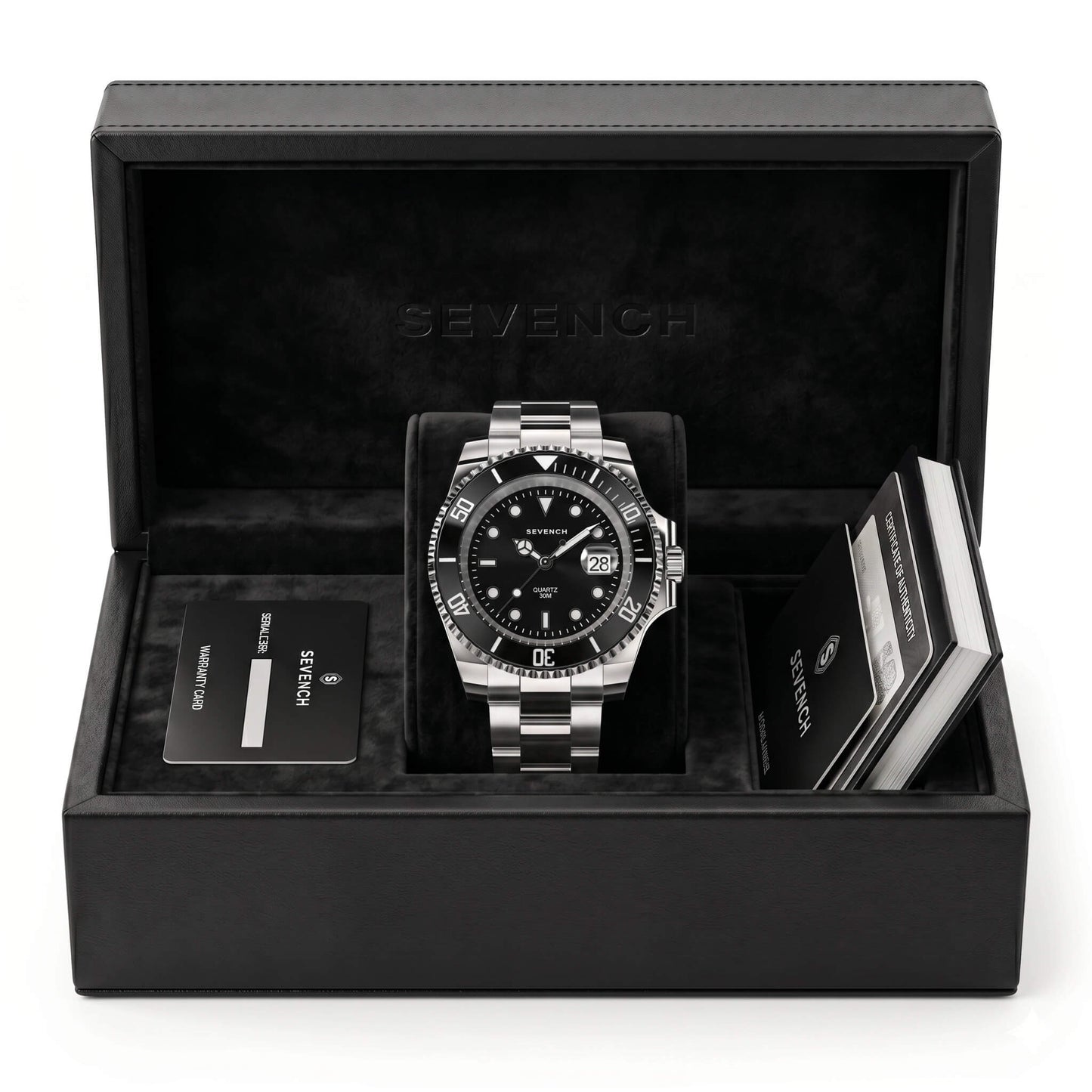 Box Sevench Horizon Silver & Black | Affordable Men's Watch | Italian Quartz Movement & Water Resistant