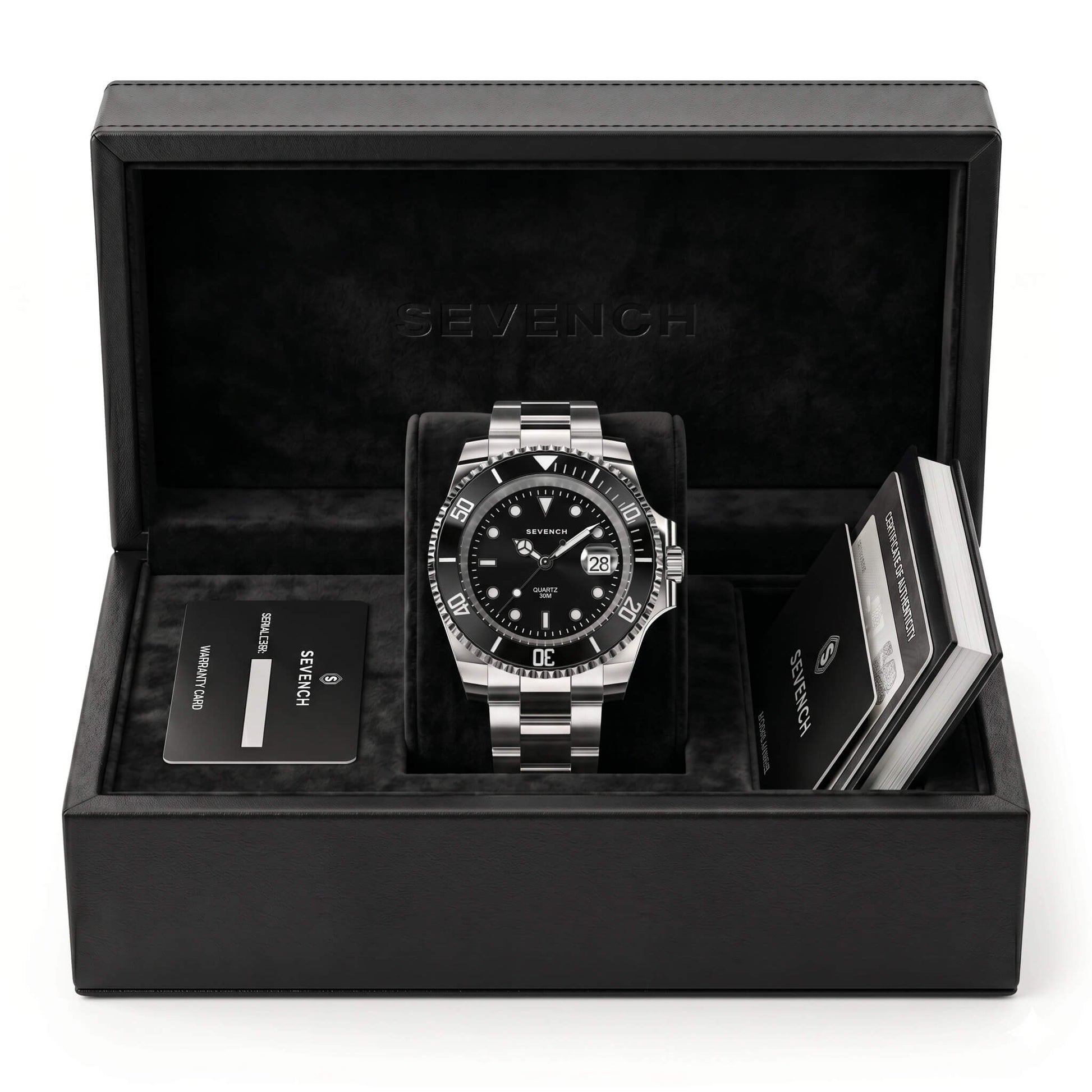 Box Sevench Horizon Silver & Black | Affordable Men's Watch | Italian Quartz Movement & Water Resistant