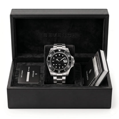 Box Sevench Horizon Silver & Black | Affordable Men's Watch | Italian Quartz Movement & Water Resistant