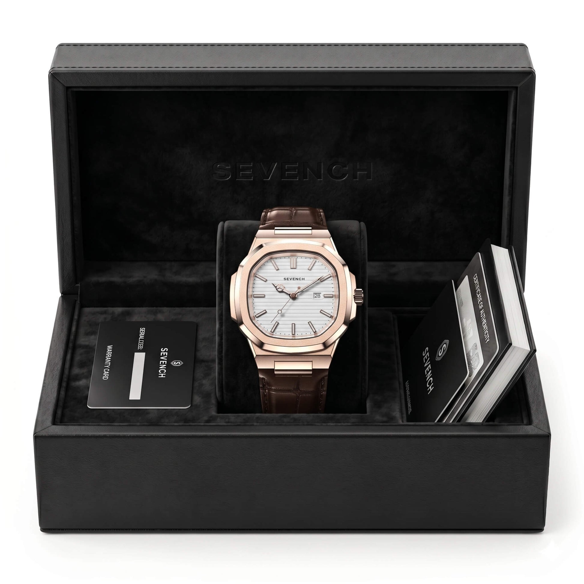 Box Sevench Monarch Rose & White | Affordable Men's Watch | Quartz Movement & Genuine Leather Strap