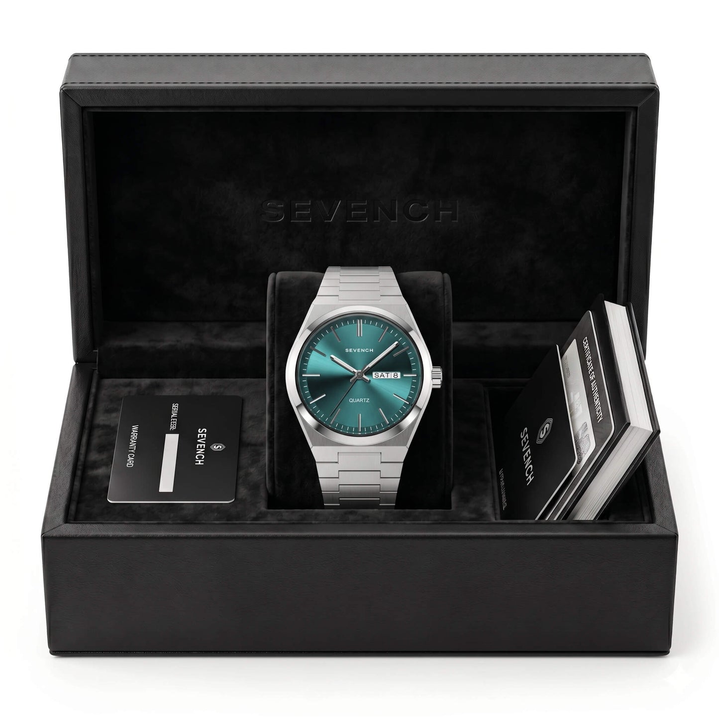Box Sevench No.7 Sliver & Green | Affordable Men's Watch | Italian Quartz Movement & Water Resistant