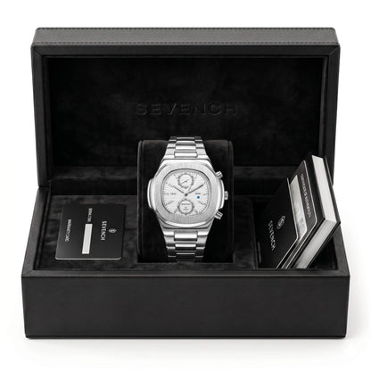 Box Sevench Prestige Silver & White | Affordable Men's Watch |  Quartz Movement & Water Resistant