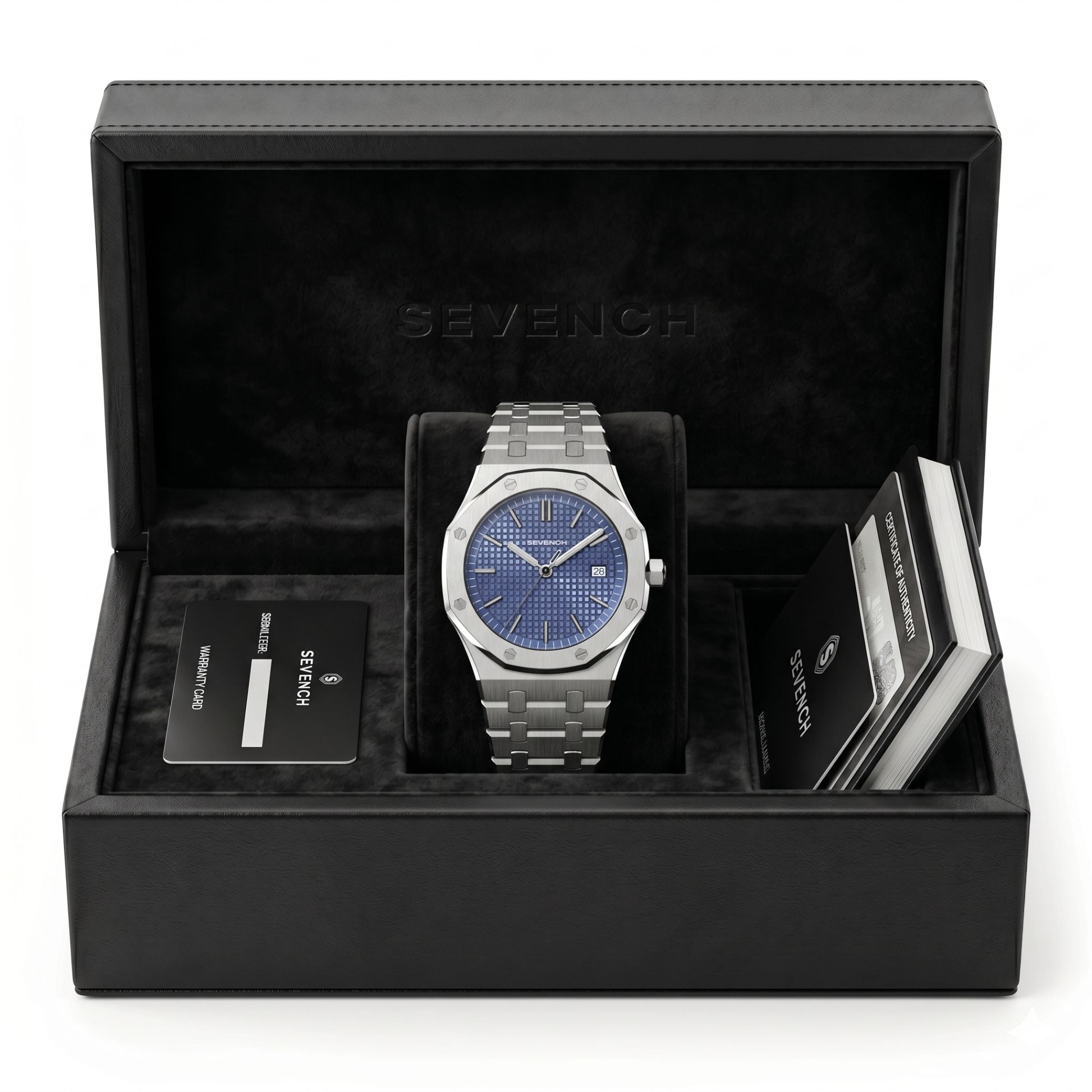 Box Sevench Summit Silver & Blue | Affordable Men's Watch | Stainless Steel | Quartz Movement | Water Resistant