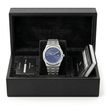 Box Sevench Summit Silver & Blue | Affordable Men's Watch | Stainless Steel | Quartz Movement | Water Resistant