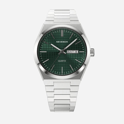 Sevench Dubai Silver & Green | Affordable Men's Watch |  Quartz Movement & Water Resistant