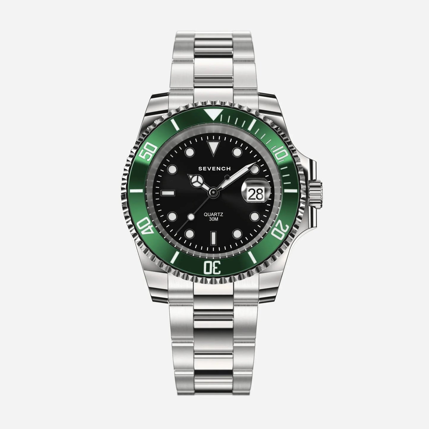 Sevench Horizon Silver, Green & Black | Affordable Men's Watch | Italian Quartz Movement & Water Resistant