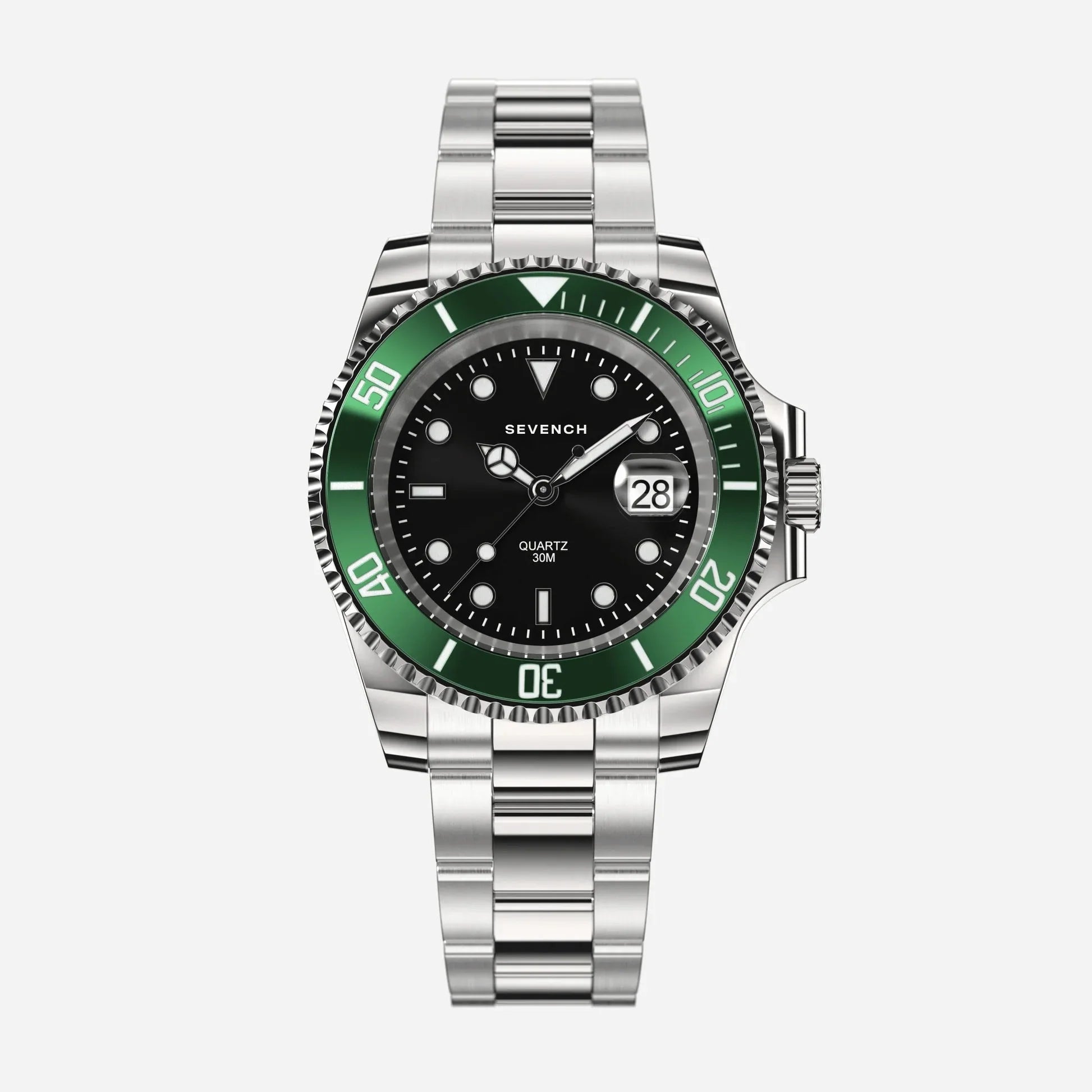 Sevench Horizon Silver, Green & Black | Affordable Men's Watch | Italian Quartz Movement & Water Resistant