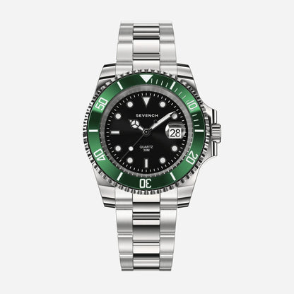 Sevench Horizon Silver, Green & Black | Affordable Men's Watch | Italian Quartz Movement & Water Resistant