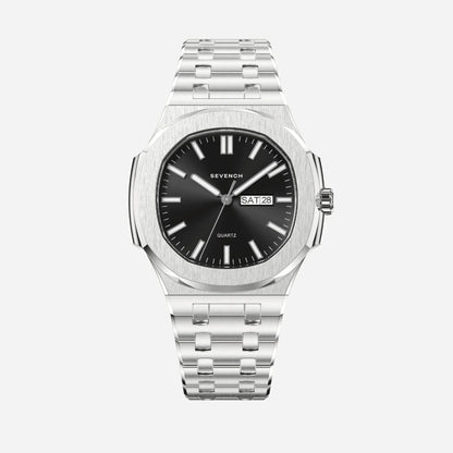 Sevench Legacy Silver & Black | Affordable Men's Watch | Italian Quartz Movement & Water Resistant