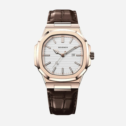 Sevench Monarch Rose & White | Affordable Men's Watch | Quartz Movement & Genuine Leather Strap
