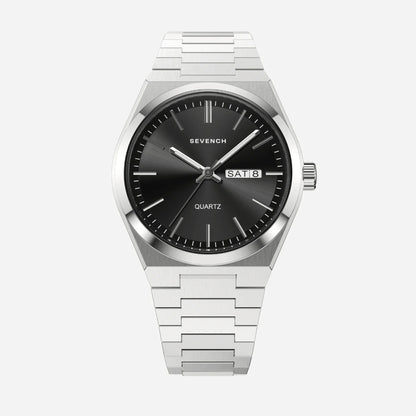 Sevench No.7 Sliver & Black | Affordable Men's Watch | Italian Quartz Movement & Water Resistant