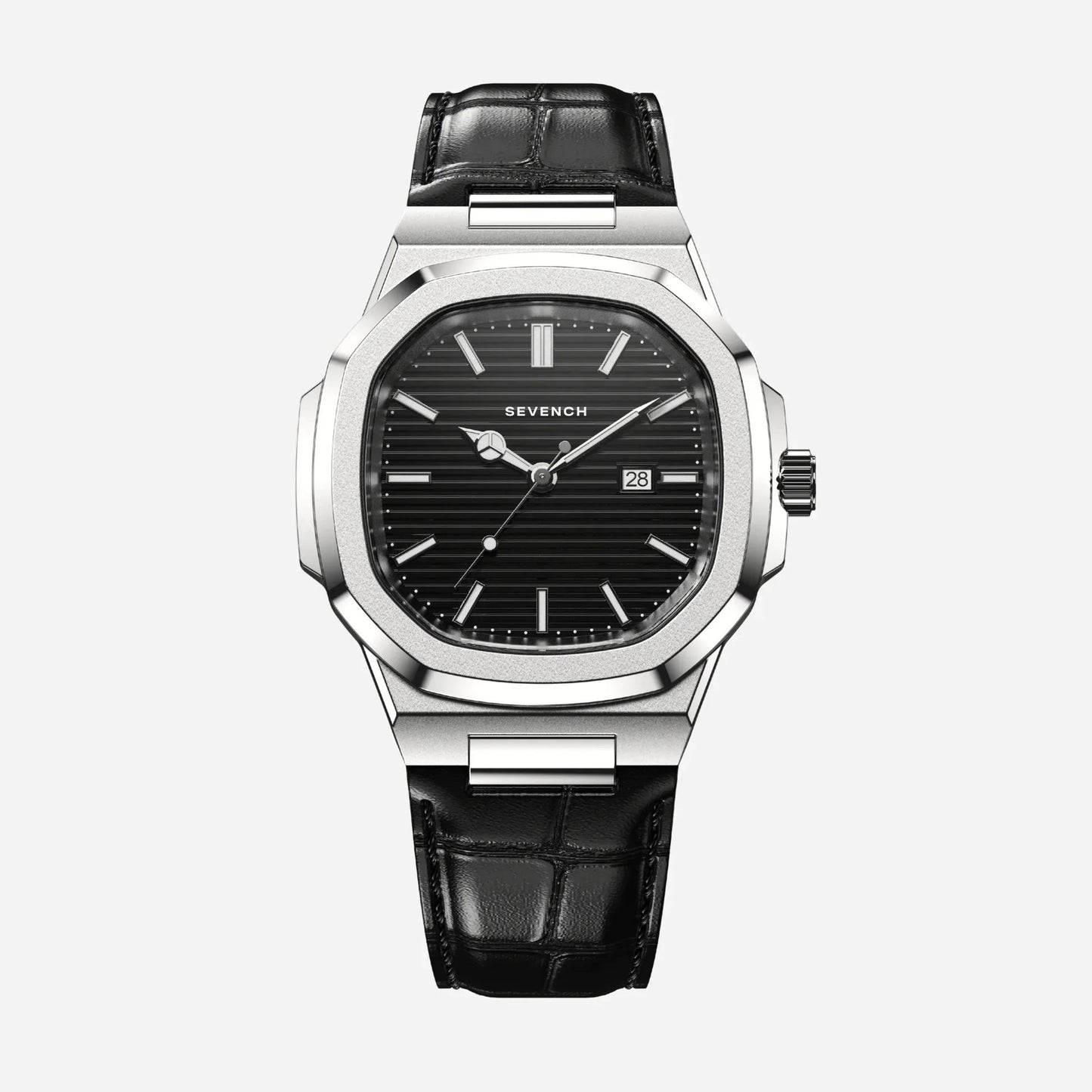 Sevench Zenith Silver & Black  | Affordable Men's Watch | Quartz Movement & Genuine Leather Strap