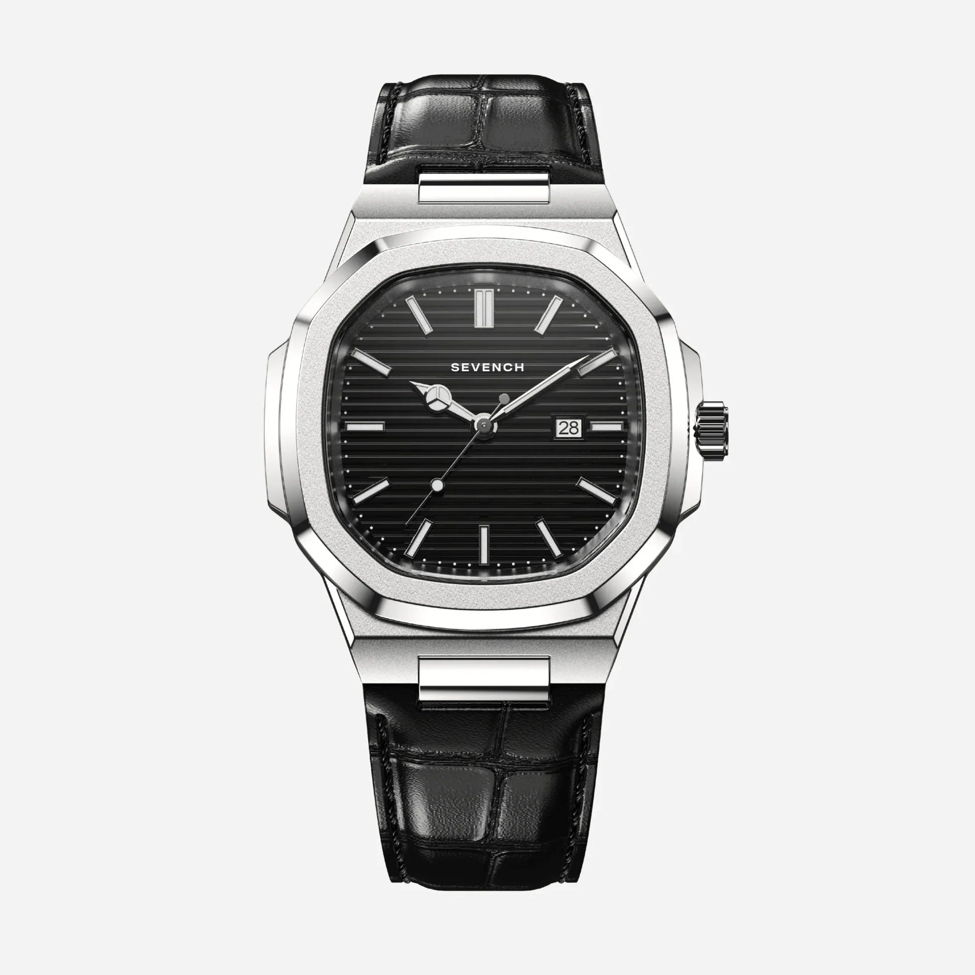 Sevench Zenith Silver & Black  | Affordable Men's Watch | Quartz Movement & Genuine Leather Strap