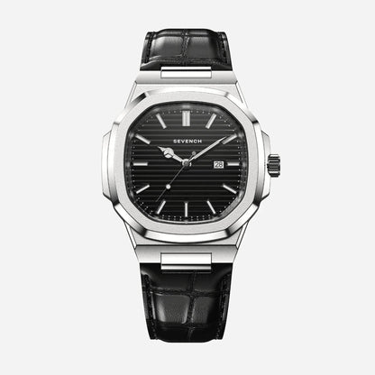 Sevench Zenith Silver & Black  | Affordable Men's Watch | Quartz Movement & Genuine Leather Strap