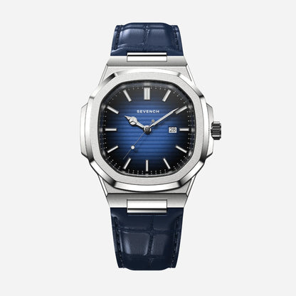 Sevench Zenith Silver & Blue | Affordable Men's Watch | Quartz Movement & Genuine Leather Strap