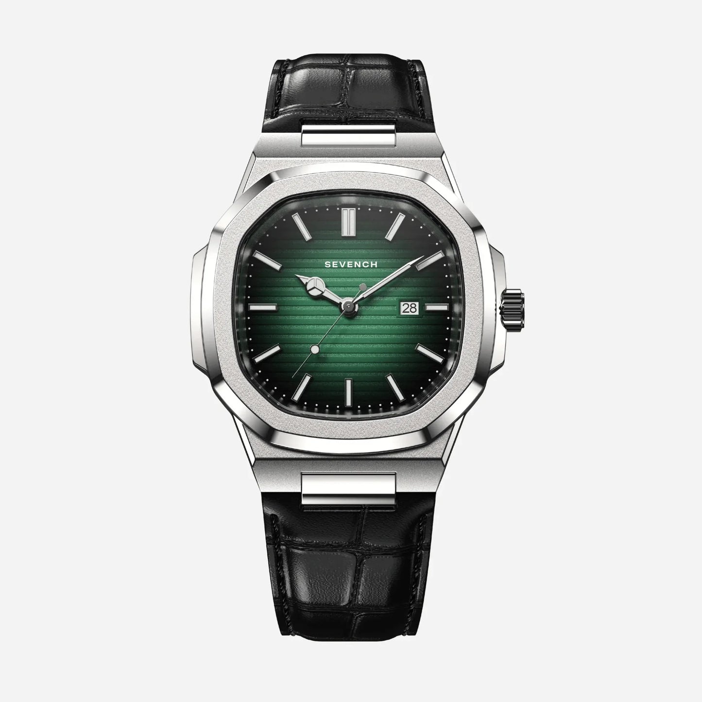 Sevench Zenith Silver & Green | Affordable Men's Watch | Quartz Movement & Genuine Leather Strap
