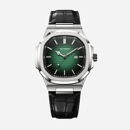 Sevench Zenith Silver & Green | Affordable Men's Watch | Quartz Movement & Genuine Leather Strap