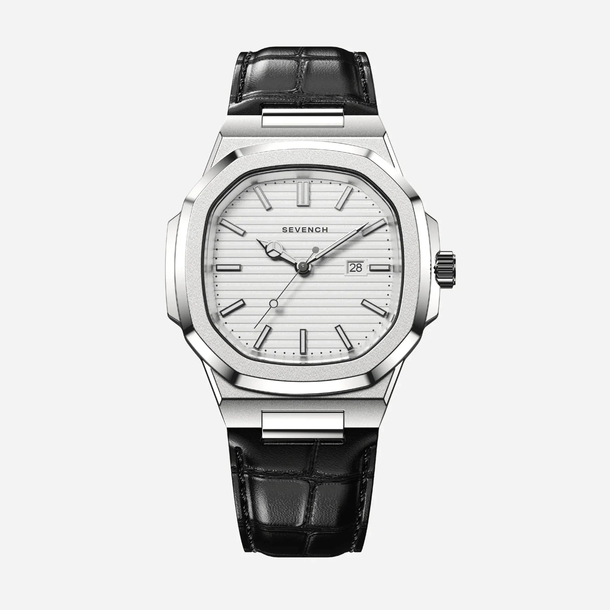 Sevench Zenith Silver & White | Affordable Men's Watch | Quartz Movement & Genuine Leather Strap